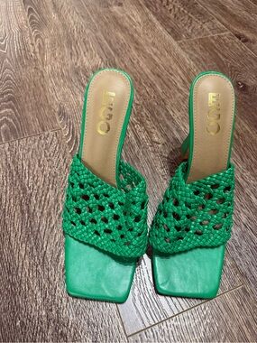 Ego Green Braided Square-Toe Slide Mules